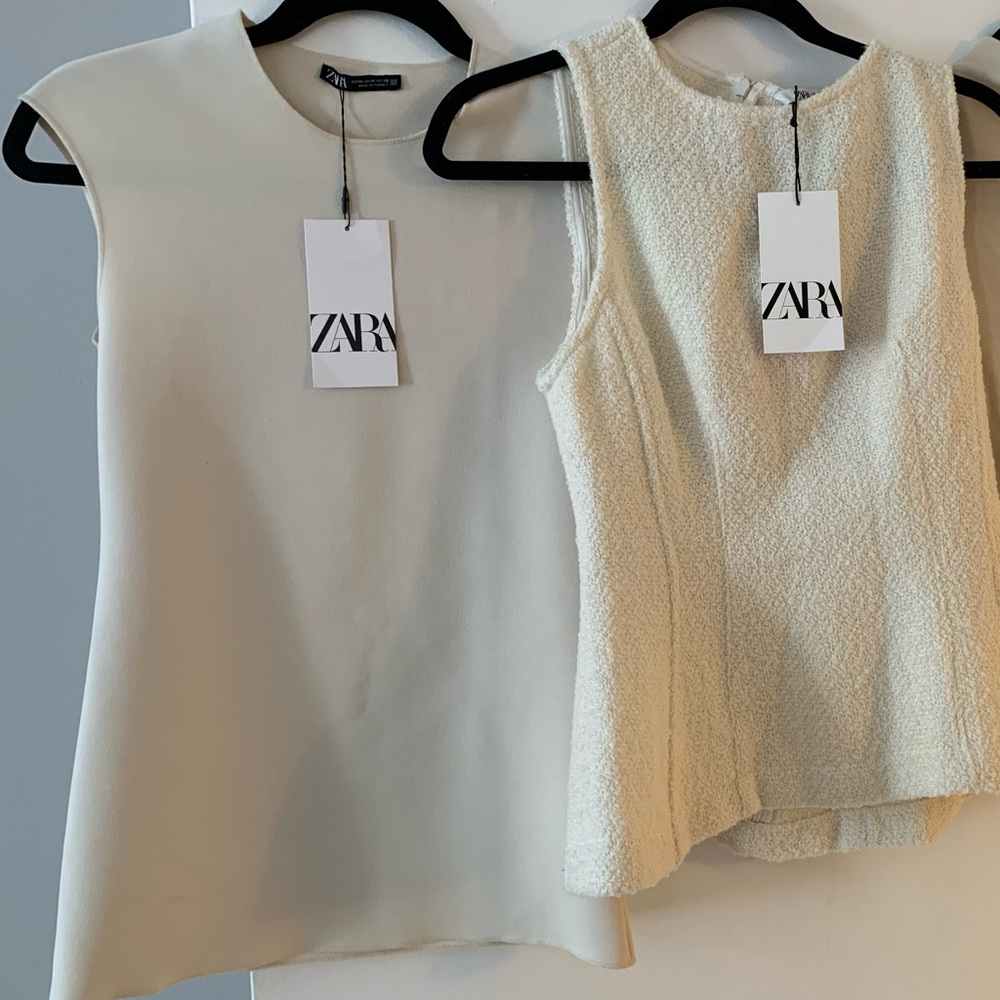 NWT Set of 2 Zara Medium Ivory White Beige Tops - Neutral Pallete